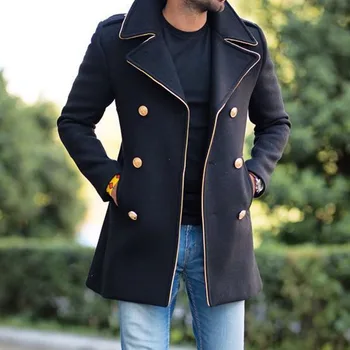 Męskie długie kurtki jesienne wełniany płaszcz z długim rękawem przycisk moda klapy retro odzież Męska 2020 nowe mieszanki casual zimowa odzież wierzchnia