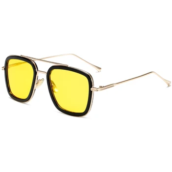Męskie kwadratowe okulary noktowizyjne Mężczyźni Kobiety żółte soczewki Tony Stark / Iron Man Driving Okulary Male Retro UV400 Eyeglasses