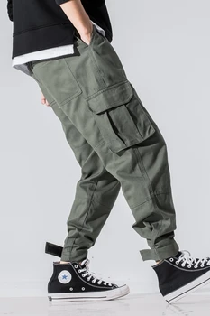 Męskie spodnie cargo moda temat hip-hop spodnie mężczyźni na co dzień Tatical strój sportowy ulica odzież Spodnie kieszenie boczne army zielony 5XL