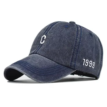 Męskie промытая denim, bawełniana czapka z daszkiem z haftem liter, kapelusz kierowcy ciężarówki, casual kapelusz baseball