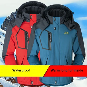 Mężczyźni Kobiety zimowe kurtki narciarskie kaptur kurtka Oversize M-5XL owłosiony ciepły płaszcz do wspinaczki połowów trekkingu turystyczne odzież