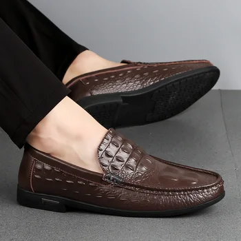 Mężczyźni czarna sukienka лоферы krokodyli wzór wysokiej jakości слипоны stylowe biznesowych formalne buty męskie codzienne, letnie mieszkania mokasyny