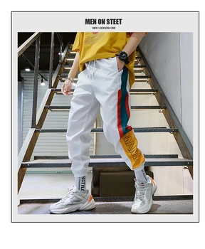 NEEDBO hip-hop meble ubrania Męskie spodnie łączenie biegaczy casual męskie spodnie cargo spodnie High Street elastyczny pas spodnie mężczyźni