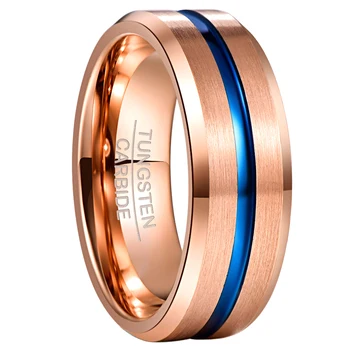 NUNCAD 8 mm szerokość węglika wolframu pierścień pełne różowe złoto + niebieski kąt rowka pierścionek zaręczynowy przycisk stalowy pierścień męski pierścień