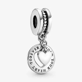 Nadaje się Pandora bransoletka 925 srebro próby trzymam swoje serce na zawsze Split kolczyki Urok metalowe koraliki do Wome DIY biżuteria prezent
