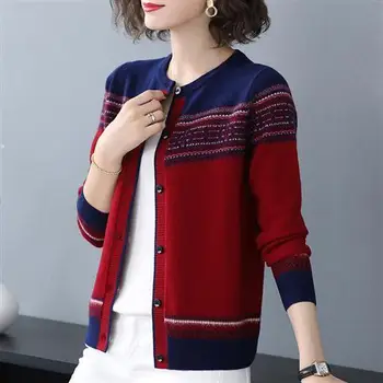 Narodowy styl drukowany jednorzędowy sweter kobiety z długim rękawem okrągły dekolt z dzianiny swetry damskie wiosna jesień 2020