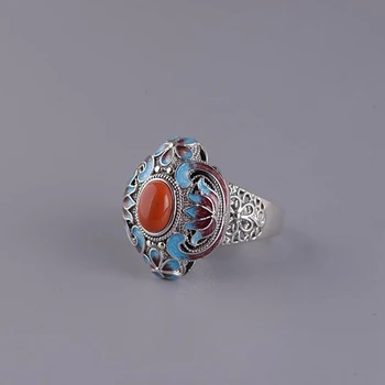 Naturalny Hoten niebieska emalia, porcelana otwarte pierścień chiński styl retro oryginalny niepowtarzalny urok kobiecy marka srebro biżuteria