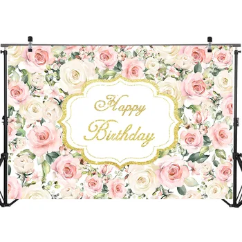 NeoBack Flower Background Adult Baby Child Birthday Party Background Banner Photography Gold Pink Rose Photo Custom Background