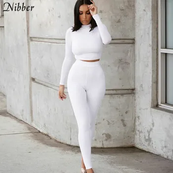 Nibber Basic komplet sportowy fitness 2 szt. setfemale moda jesień crop top legginsy odpowiedni zestaw damska casual prosta odzież do uprawiania sportu