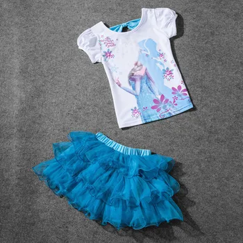 Nowe zamówienie dziewczyny Syrena sukienka dziecięca impreza Vestidos cosplay dla dzieci 2 szt. Komplet dziewczyna księżniczka dzieci paczka letnia koszulka dla Dzieci sukienki