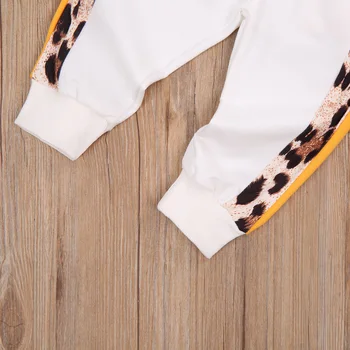 Noworodek Chłopiec Dziewczynka Zestawy Z Długim Rękawem I Kapturem Topy, Spodnie, Odzież Stroje Zestaw Top+Spodnie Leopard Drukowany Łączenie Odzież Dziecięca