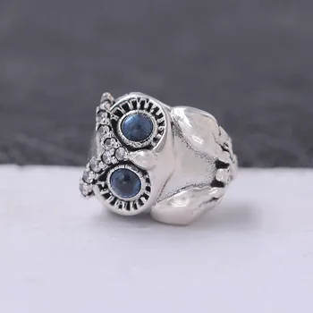 Nowy 925 srebro zwierząt koraliki charms ładny Kryształ oczy Sowa Urok pasuje oryginalne Pan bransoletka dla kobiet DIY biżuteria