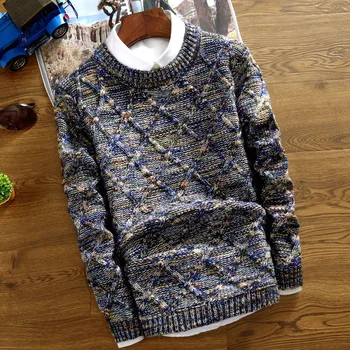 Nowy Zimowy Męski Sweter Swetry 2019 Homme Men Fashion Printed Clothes Dzianiny Sweter Z Długim Rękawem Slim Fit Odzież Męska