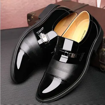 Nowy marka męskie formalne buty poślizgu na ostry nosek lakierowana skóra oxford buty dla mężczyzn sukienka buty biznes duży rozmiar 458
