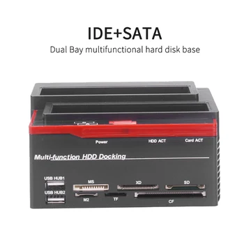 Nowy wielofunkcyjny podwójny slot 2.5/3.5 inch IDE SATA HDD SDD stacja dokująca do czytnika kart
