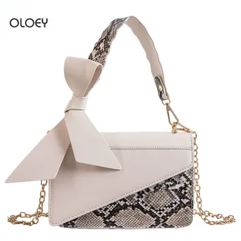 OLOEY Fashion Women ' s Snakeskin Colorblock Square Bag New Bow Tote Bag Wild Chain ramię torba kurierska