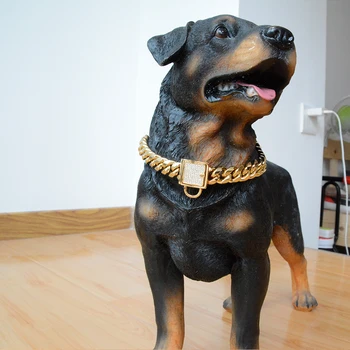 Obroża dla psa ze stali nierdzewnej złota obroża dla psów z płótna ściernego, pokrytego zamkiem luksusowy naszyjnik dla psów 14 mm kubańska łańcuch Materiały