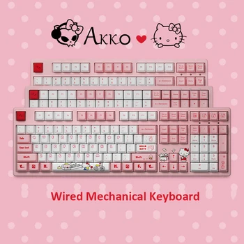 Oryginalna AKKO Pink Kitty Cat przewodowa mechaniczna klawiatura do gier z przełącznikiem 87 108 klawiszy PBT Computer Gamer Type-C kabel