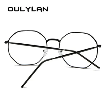 Oulylan Anti Blue Light Glasses Frame Women Polygon Metal Eyeglasses Frames Men Clear Lens Myopia Optical Computer Eye Glasses