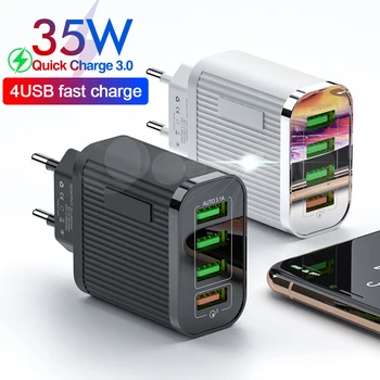 PD 35W Fast Charger QC3.0 2.1 A 4 porty USB Quick Travel Wall Charger Adapter Full Compatible for Mobile Charger