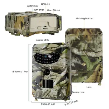 PR100 Hunting 12MP Camera Digital Wildlife Trail Camera Infra-red Night Vision Surveillance Camera for Hunting Scouting Game