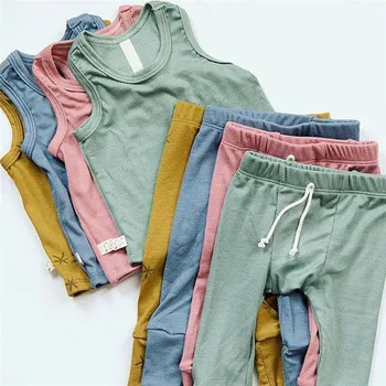 PUDCOCO nowe noworodki chłopcy dziewczynki stroje jednolity kamizelka topy t-shirt +długie spodnie spodnie 2szt słodkie pin-paski zestawy ubrań
