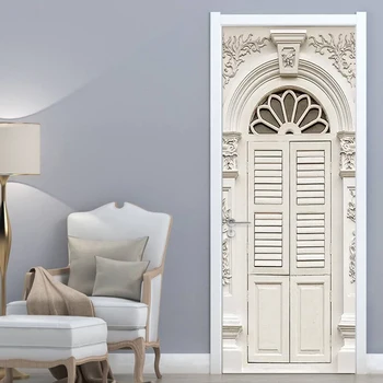 PVC samoprzylepne wodoodporne drzwi naklejka 3D stereo Białe ościeżnica Salon Sypialnia europejski styl luksusowy Wystrój Domu freski