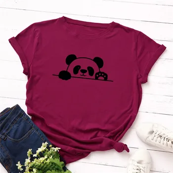 Plus rozmiar S-5XL piękny Panda print bawełna t-shirt Damski t-shirt O-neck z długim rękawem, koszulki letnie damskie koszulki niebieska koszulka