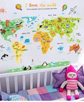 Pokój dziecięcy sypialnia przedszkole ozdobna aplikacja odpinany mapa świata naklejki ścienne dla dzieci, tapety ścienne wystrój domu