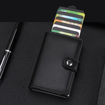 Posiadacz karty RFID Case Men Slide Leather ID Card Holder Bank Metal Wallet Creditcard Bag Cardholder Wallet Women Luxuy