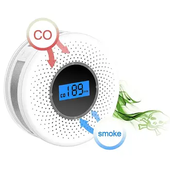 Połączenie dymu i tlenku węgla detektor ostrzeżenie tester dymu CO alarm czujnik detektor LCD-led pulsujący dźwięk bezpieczeństwa w domu