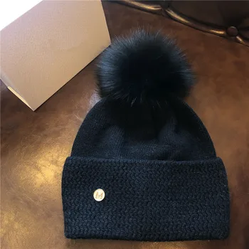 Prawdziwy Lisie futro Pom Poms Ball Skullies Beanies Keep Warm Winter Hat for Women Girls Wool Hat Outdoor dziana czapka gruba czapka Damska