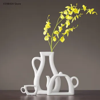 Prosta nowoczesna waza ceramiczna ozdoba kreatywny salon gabinet ozdoba blaty porcelanowa waza kształt czajnika Wazon