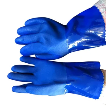 Przemysłowe rękawice robocze pełni impregnowane odporne na oleje kwaśne i alkaliczne antypoślizgowe rękawice do zabijania ryb gumowe niebieskie matowe