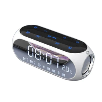 Przenośne Domowe Zegar Bezprzewodowy Głośnik Bluetooth Przenośny Komputer, Radio Cyfrowe Mini-Budzik Głośnik-Biały