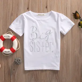 Pudcoco Big Sister Little Brother Match biały t-shirt graficzne koszulki szare body bawełna lato