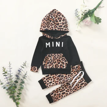 Pudcoco noworodek odzież dla Dzieci 2 szt. leopard print list wzór z długim rękawem bluza z kieszeniami spodnie z paskiem stroje moda