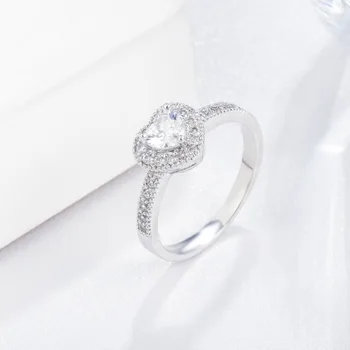 QooLady nowa moda miłość Serce kształt sześciennych Cyrkon Kryształ uroczy pierścionek zaręczynowy dla kobiet Panie Walentynki prezent biżuteria F045