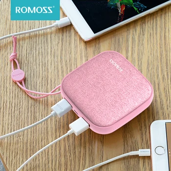 ROMOSS LC10 Mini Power Bank 10000mAh Dual USB tkaniny przenośny Powerbank do ładowania z podwieszanym pierścieniem dla iPhone Xiaomi
