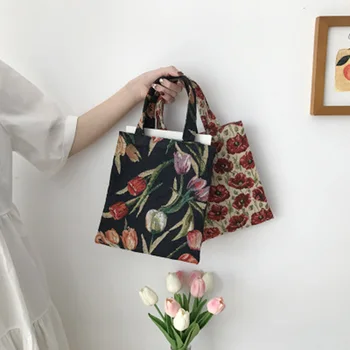 Retro styl vintage холщовая Ręcznie torby damskie torby na ramię, japońskie i koreańskie Ins studenckie kwiaty mini dorywczo torby Tote