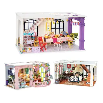 Robotime Doll Cottage with Furniture All Seasons Kids Wooden Dollhouse Sweet Patio Midnight Paris Party Time Assembly Toy Kits