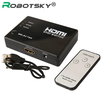 Robotsky 3 Port 1080P HDMI Switcher Video HDMI Switcher Przełącznik Splitter IR Remote dla HDTV DVD PS3