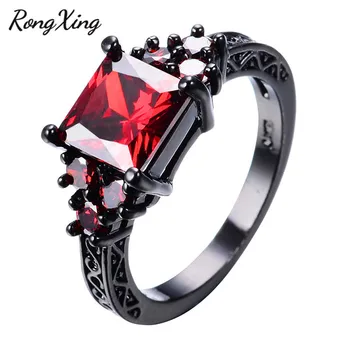 RongXing Classic Square Green/Purple/Red Wody Rings For Women Men Vintage Fashion Black Gold Filled Multicolor Circon Ring