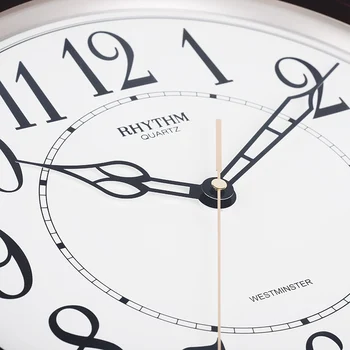 Rytm 14 cali proste okrągłe zegary ścienne ciche zegarek kwarcowy salonie godzinę Westminster gongu i uderzające regulator głośności