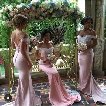 Różowa koronka koronki Sexy 2018 hot Mermaid Long Bridesmaid Dresses Maid Of Honor For Wedding Party With Train plus size maxi 2-26w