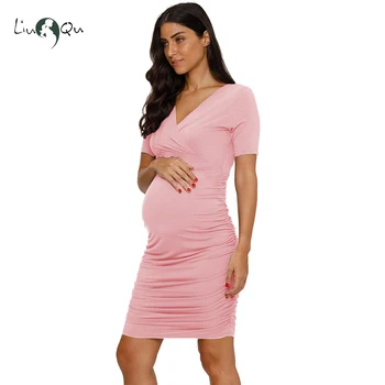 Różowe sukienki dla kobiet w ciąży Ciąża kobiet owinąć dla kobiet w ciąży Bodycon sukienka karmienie piersią sukienki do karmienia w ciąży Vestido