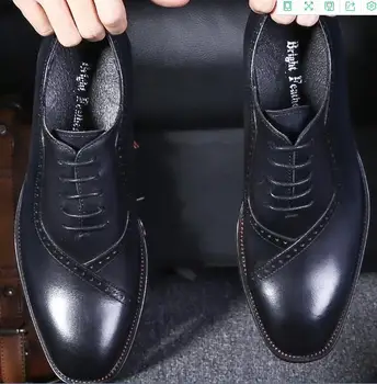 Ręcznie wysokie оксфорды buty męskie formalne Biznesowa buty zasznurować retro wygodne buty z naturalnej skóry dla mężczyzn