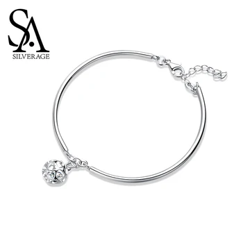 SA przez silverage 925 Sterling Bangle for Woman 2019 Sterling Silver Charm Bracelet Hollow Ball New S925 Srebrny Bracelet Fine Jewelry