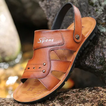 SAGACE płaskie sandały męskie skórzane klasyczne rzymskie uliczne plażowe klapki męskie letnie codzienne antypoślizgowe sandały plus rozmiar 39-46 #4z