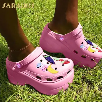 SARAIRIS wysokie obcasy nowy 2020 gruba platforma otwory obuwie letnie damskie klapki sandały plażowe